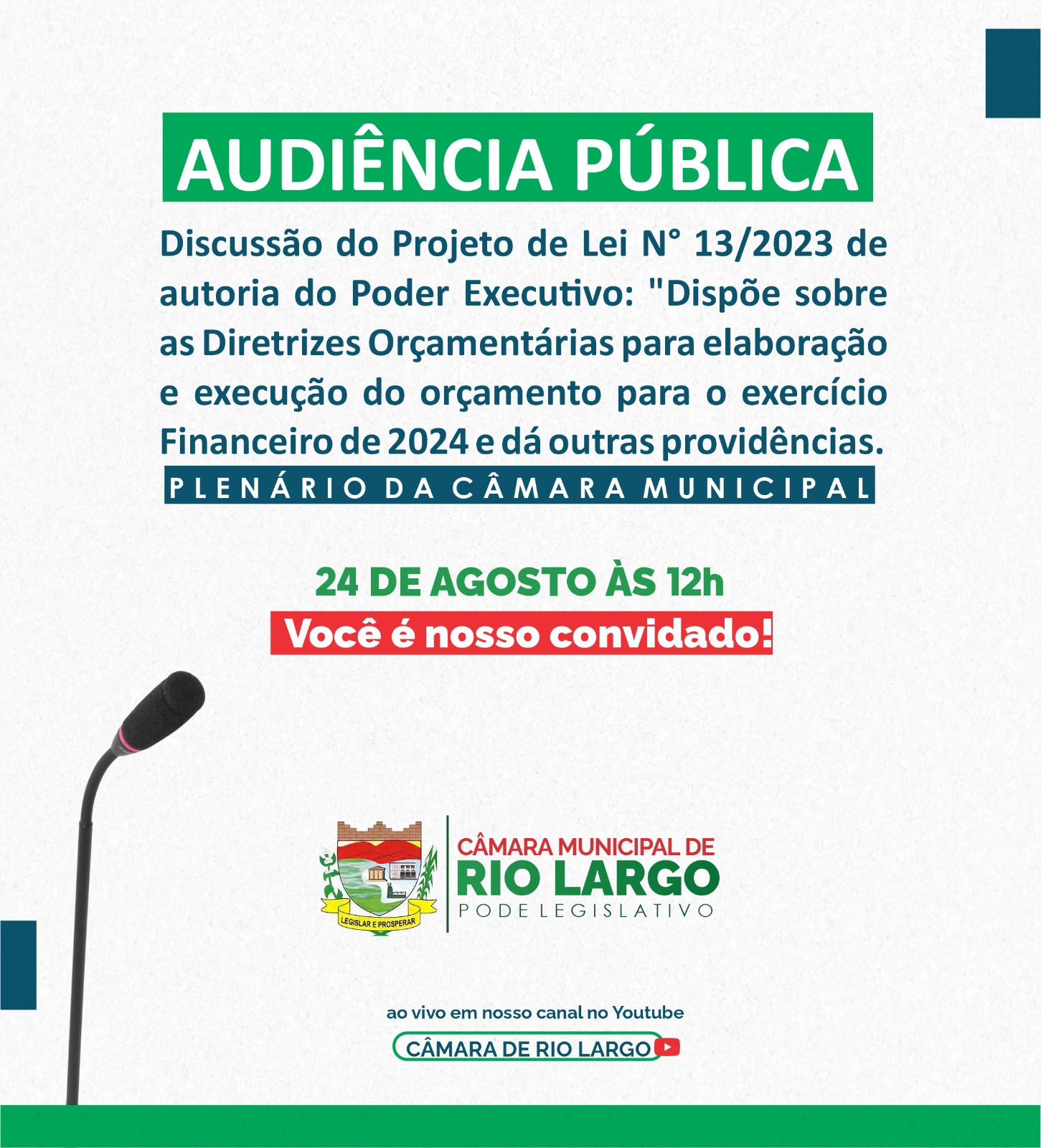 Participe da Audiência Pública sobre a Lei de Diretrizes Orçamentárias (LDO) em Rio Largo